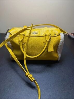 Coach Mustard Yellow Leather Shearling Satchel Crossbody Bag - see description!!